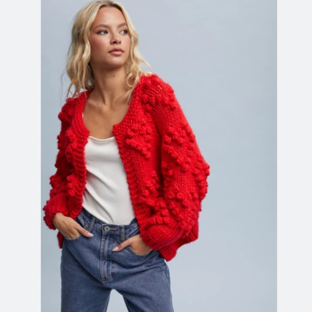 Wishlist Apparel Pom Heart Knit Cardigan